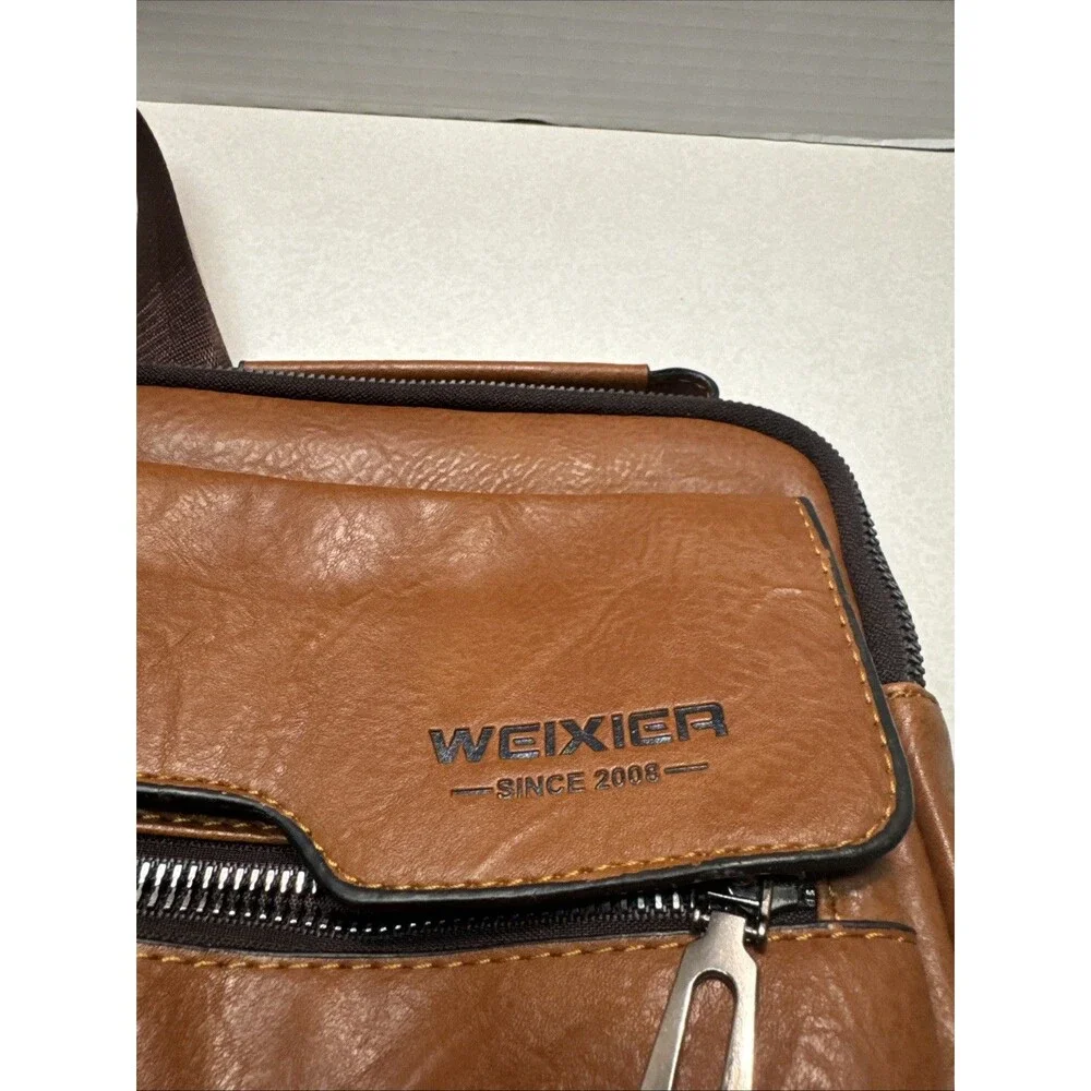 WEIXIER Brown Faux Leather Crossbody Sling Bag Men's Shoulder Bag